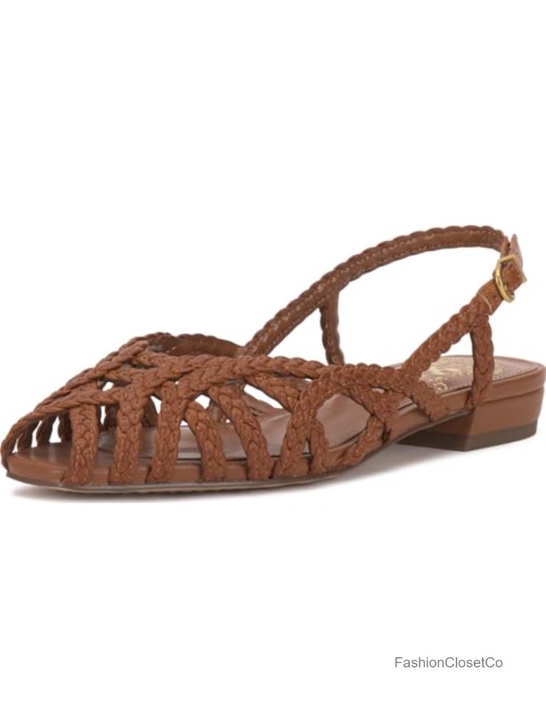 Strappy Flat Sandals With Braided Design And Slingback Strap